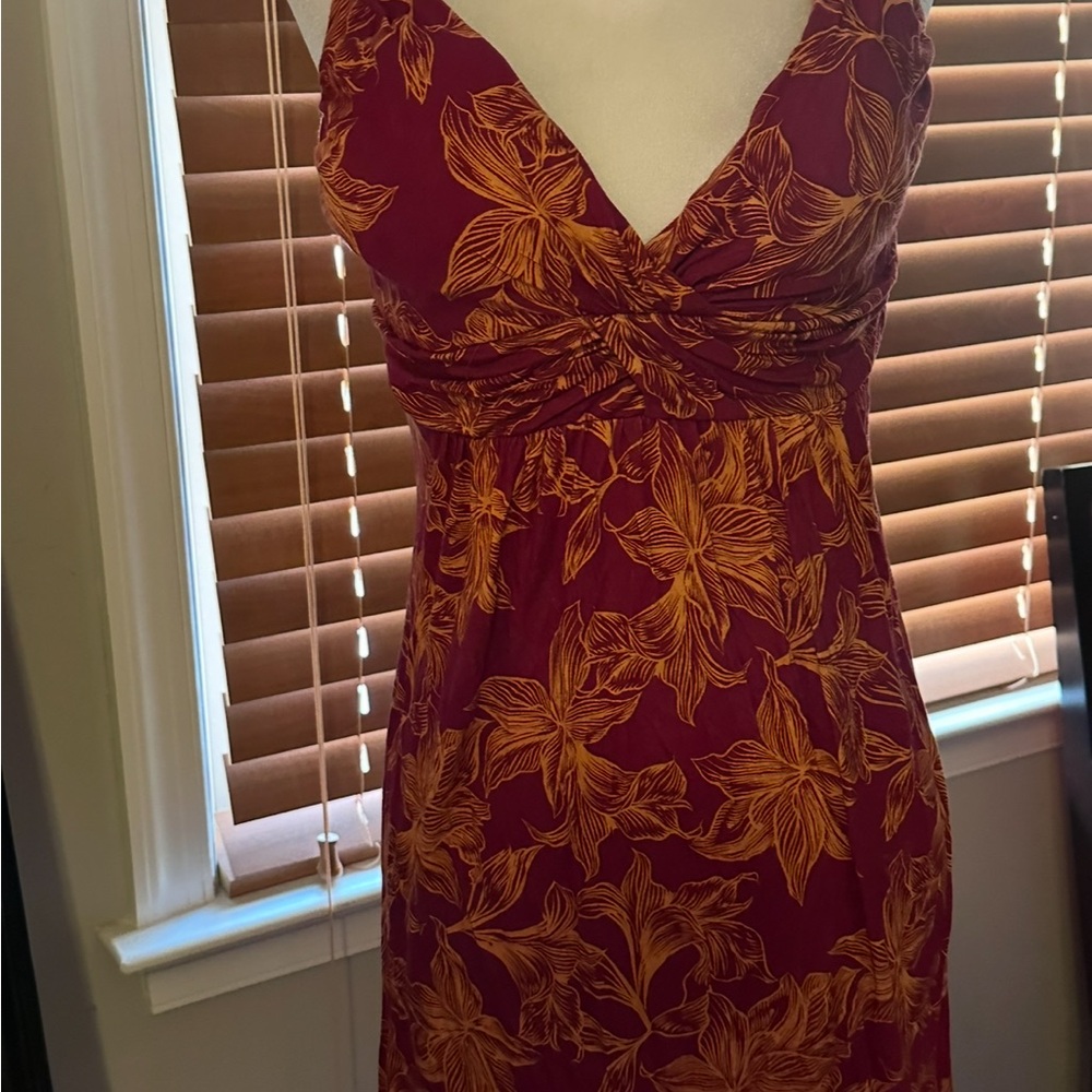 Floral Print Dress in Red and Gold